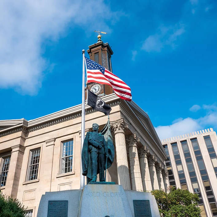 Statue in front of the Old West Chester Courthouse